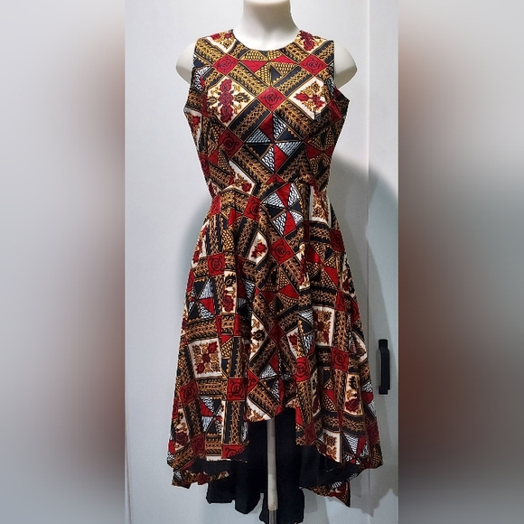 Mae Otti Navy Yellow Red Print High Low Dress - Picture 2 of 15